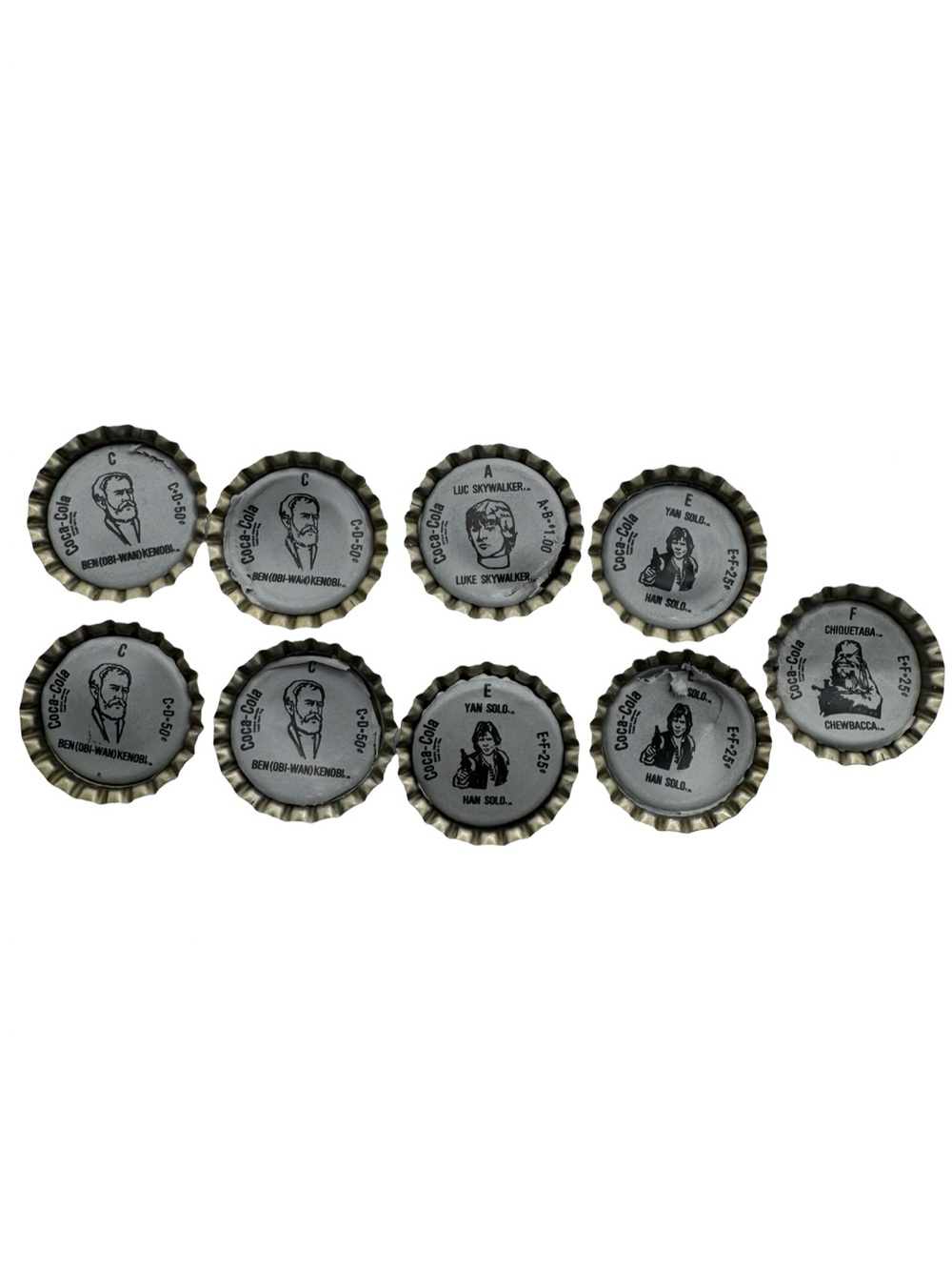 Vintage 1977 Coca-Cola Star Wars C-3PO Bottle Cap Lot 9 Luke Skywalker Han Solo